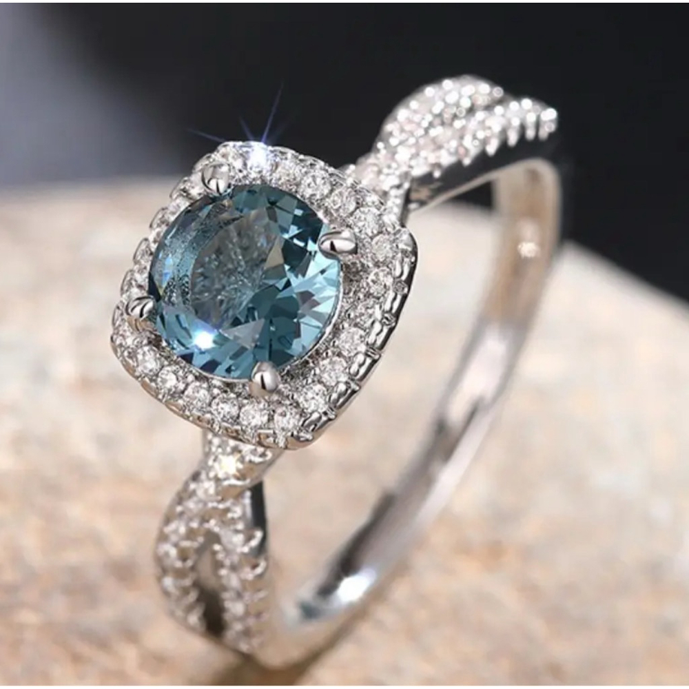 Blue Sapphire Ring Haloed Diamond Ring